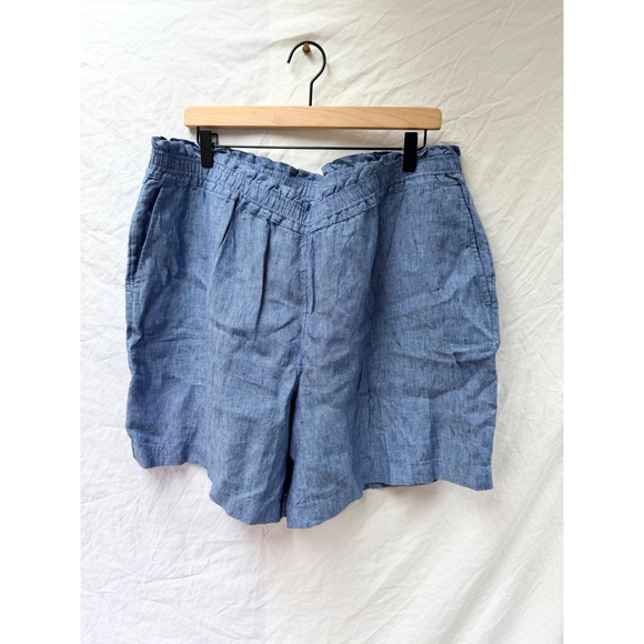 Charter Club Pants - Charter Club Luxury Linen Shorts Womens XXL Blue Elastic Paperbag Waist Relaxed